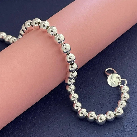 8-20CM 925 Sterling Silver Bracelet Exquisite 6MM Beads Women Fashion Wedding Party Gift Jewelry