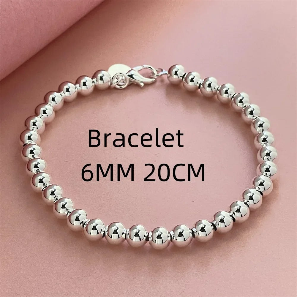 8-20CM 925 Sterling Silver Bracelet Exquisite 6MM Beads Women Fashion Wedding Party Gift Jewelry