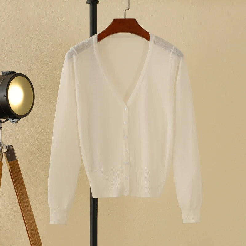 Summer Cardigan Women Cropped Korean Fashion Style Female Black Women's Coat Clothing V-neck Ladies Sweater Outerwear Cute Basic
