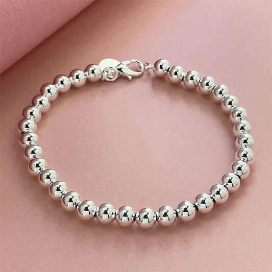 8-20CM 925 Sterling Silver Bracelet Exquisite 6MM Beads Women Fashion Wedding Party Gift Jewelry