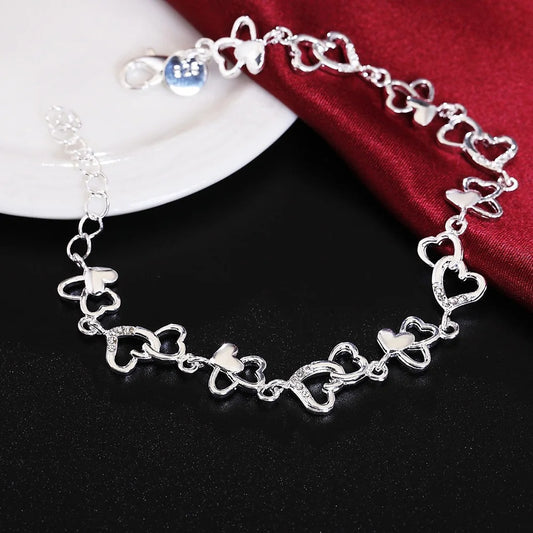 925 Sterling Silver Bracelet for women bracelet HEART lovely FLOWER chain fashion Wedding Party cute lady nice jewelry