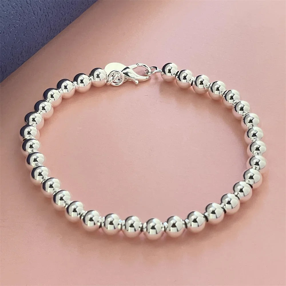 8-20CM 925 Sterling Silver Bracelet Exquisite 6MM Beads Women Fashion Wedding Party Gift Jewelry