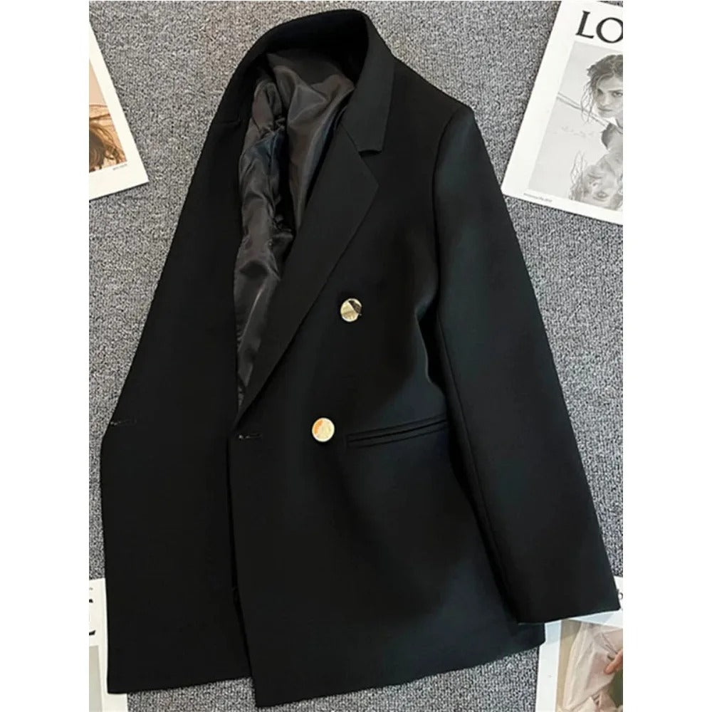 Women Suit Blazer Elegant Coat 2025 Spring Autumn Fashion Korean Blazer Luxury Double Breasted Jacket Solid Ladies Tops Clothes