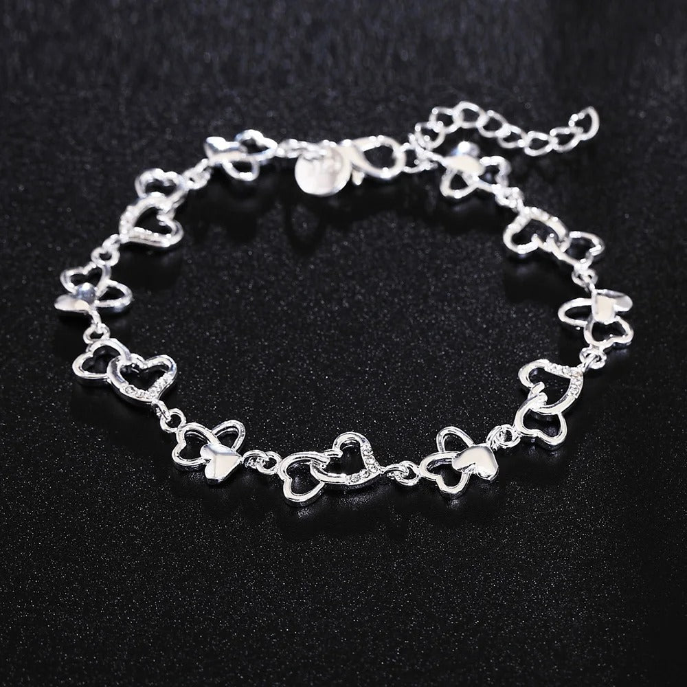 925 Sterling Silver Bracelet for women bracelet HEART lovely FLOWER chain fashion Wedding Party cute lady nice jewelry