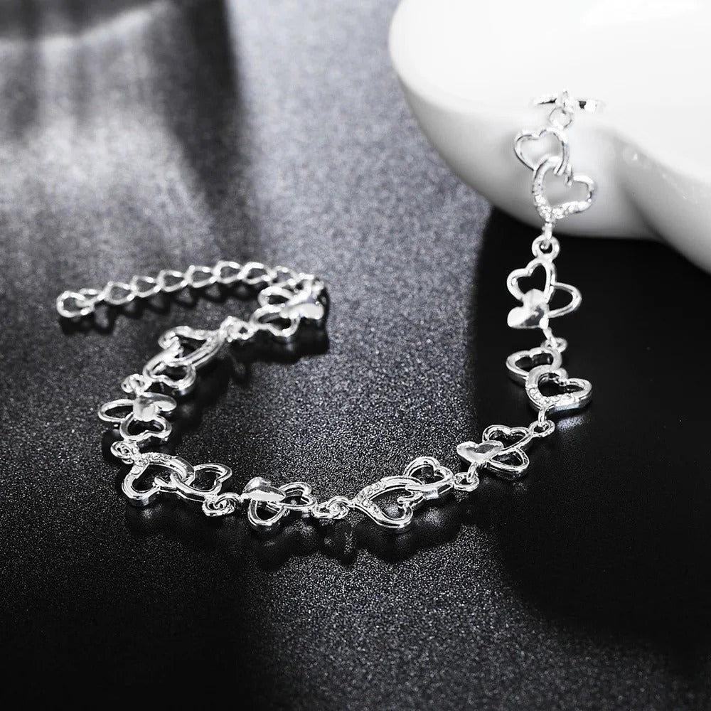 925 Sterling Silver Bracelet for women bracelet HEART lovely FLOWER chain fashion Wedding Party cute lady nice jewelry