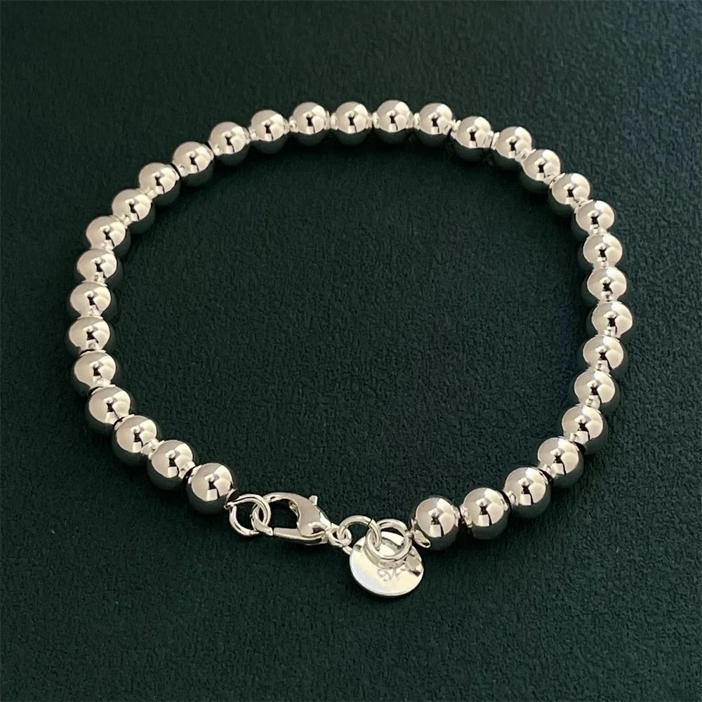 8-20CM 925 Sterling Silver Bracelet Exquisite 6MM Beads Women Fashion Wedding Party Gift Jewelry