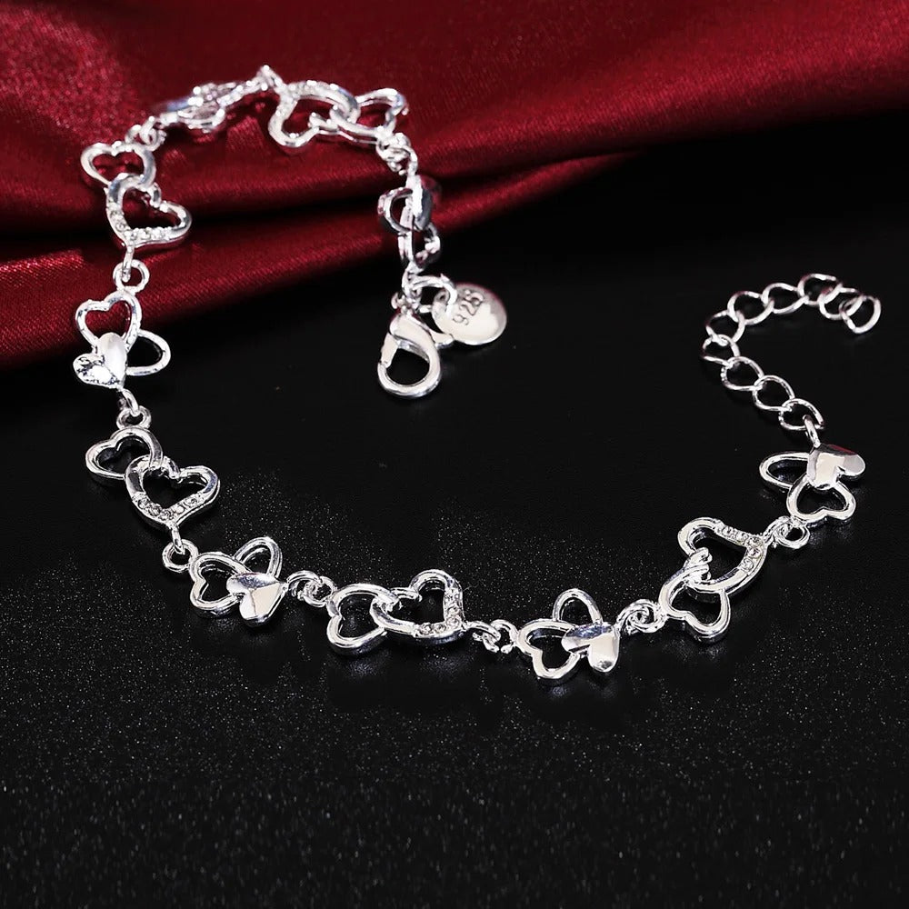 925 Sterling Silver Bracelet for women bracelet HEART lovely FLOWER chain fashion Wedding Party cute lady nice jewelry