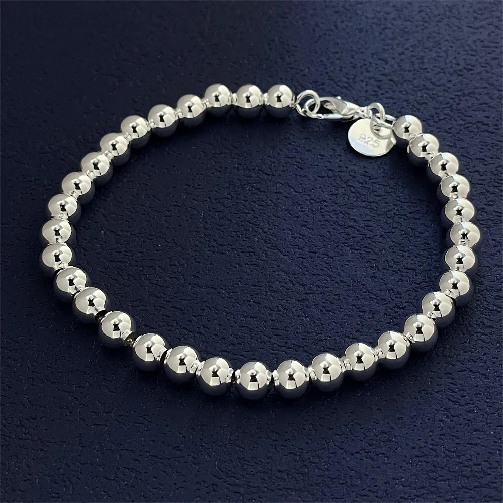 8-20CM 925 Sterling Silver Bracelet Exquisite 6MM Beads Women Fashion Wedding Party Gift Jewelry