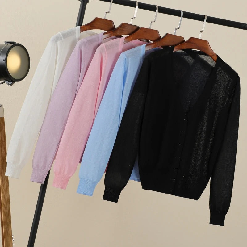 Summer Cardigan Women Cropped Korean Fashion Style Female Black Women's Coat Clothing V-neck Ladies Sweater Outerwear Cute Basic