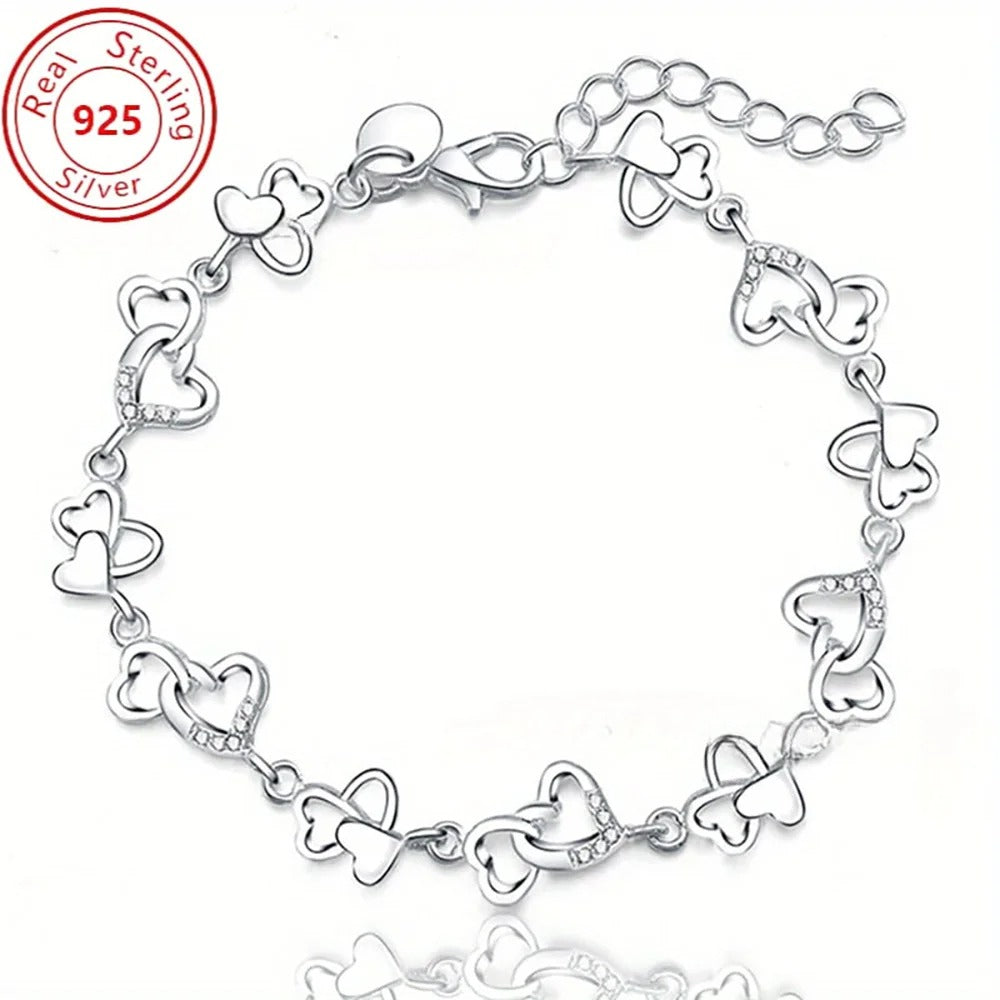 925 Sterling Silver Bracelet for women bracelet HEART lovely FLOWER chain fashion Wedding Party cute lady nice jewelry