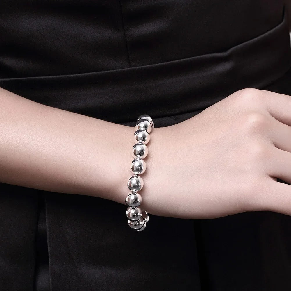 8-20CM 925 Sterling Silver Bracelet Exquisite 6MM Beads Women Fashion Wedding Party Gift Jewelry