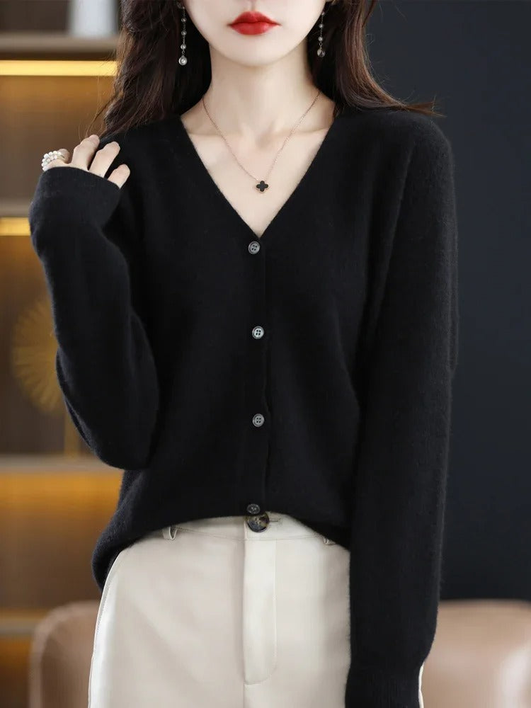 Women Cardigans V-neck Long Sleeve Knitted Outerwear Solid Thin Spring Autumn Sweaters Knitwears Korean Fashion Red Cardigans